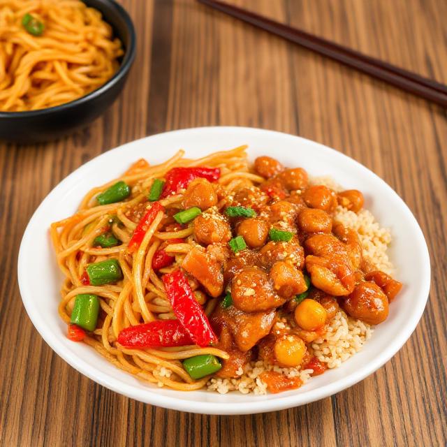 Chinese Veg Hakka Noodles and Fried Rice with Manchurian Gravy